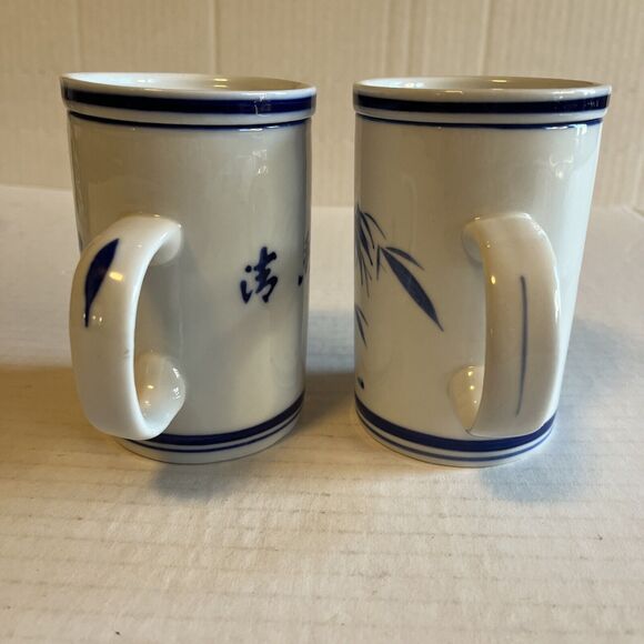 World Market Asian Inspired Tea Cups Infusers Set/2 Blue White Floral No Lids - Picture 2 of 8